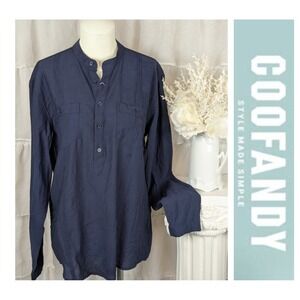 COOFANDY Womens Navy Blue Long Sleeve Pockets Blouse Top Size M